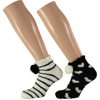 Apollo Dames Softy Bedsocks 2-Pack Black/White 25472