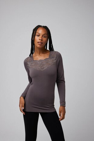 Ysabel Mora Dames Thermo Long Sleeve Shirt Lace Graphite 70005 | 30969