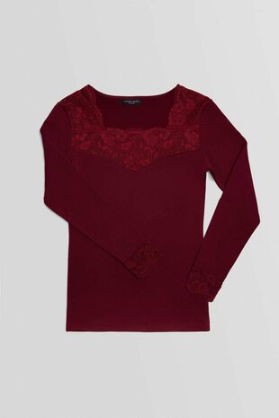 Ysabel Mora Dames Thermo Long Sleeve Shirt Lace Maroon 70005 | 29332