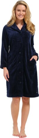 Pastunette DeLuxe Dames Fleece Doorknoop Badjas Dark Blue 75232-310-6-529 |  29189